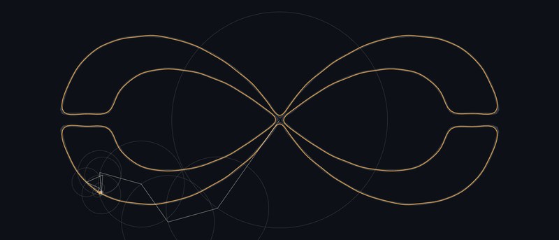 The Infinite Search Space logo, an infinity sign, traced in gold by the tip of a chain of spinning circles